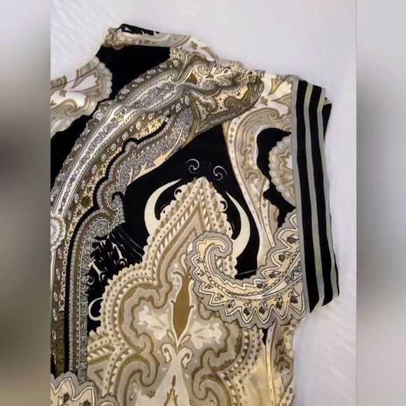 Lascana for Venus V-NECK  paisley brown, cream & black tunic belted top  sz S - Picture 7 of 13